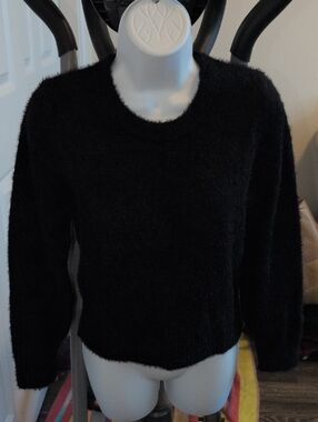 Black Fuzzy Crewneck Sweater - Women